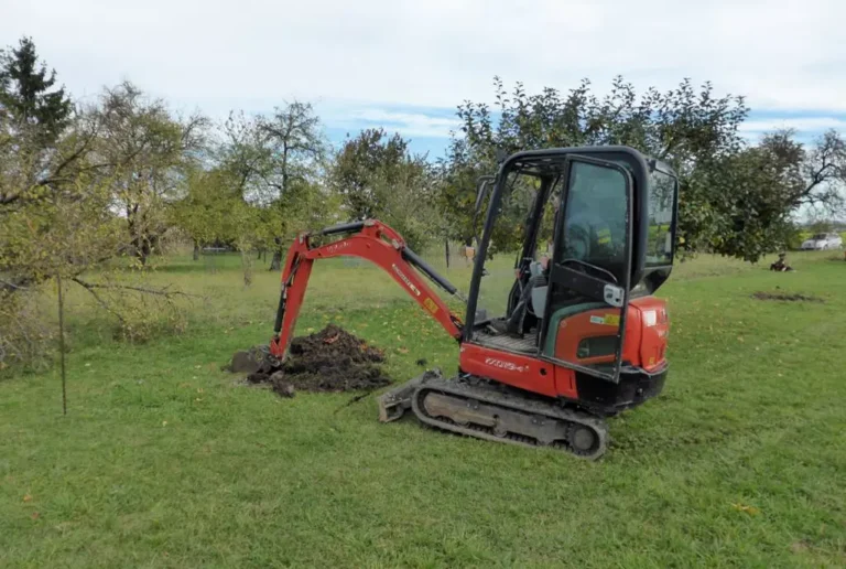 Bagger beim Loch ausheben für einen neuen Baum